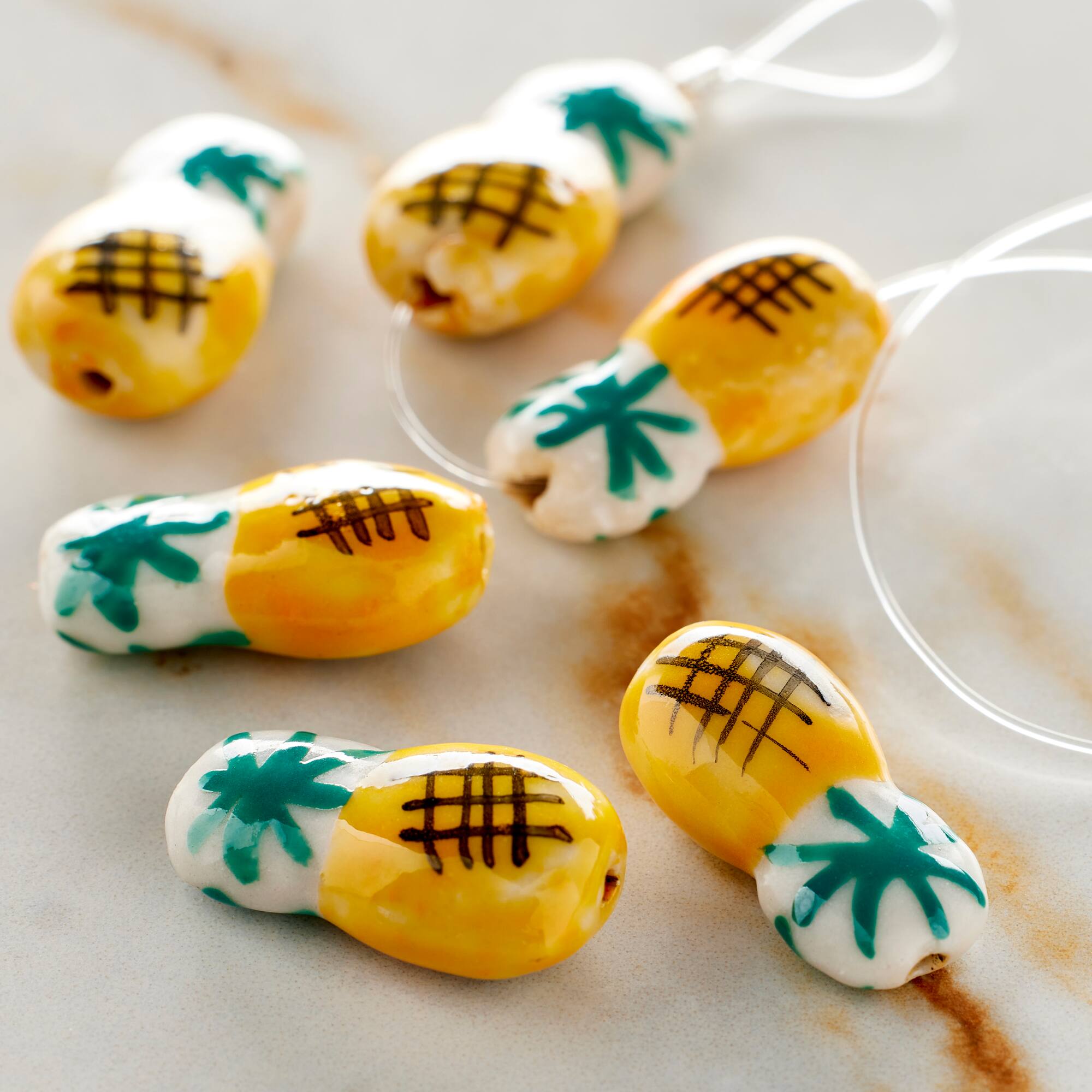 Yellow Pineapple Ceramic Beads, 21mm by Bead Landing™
